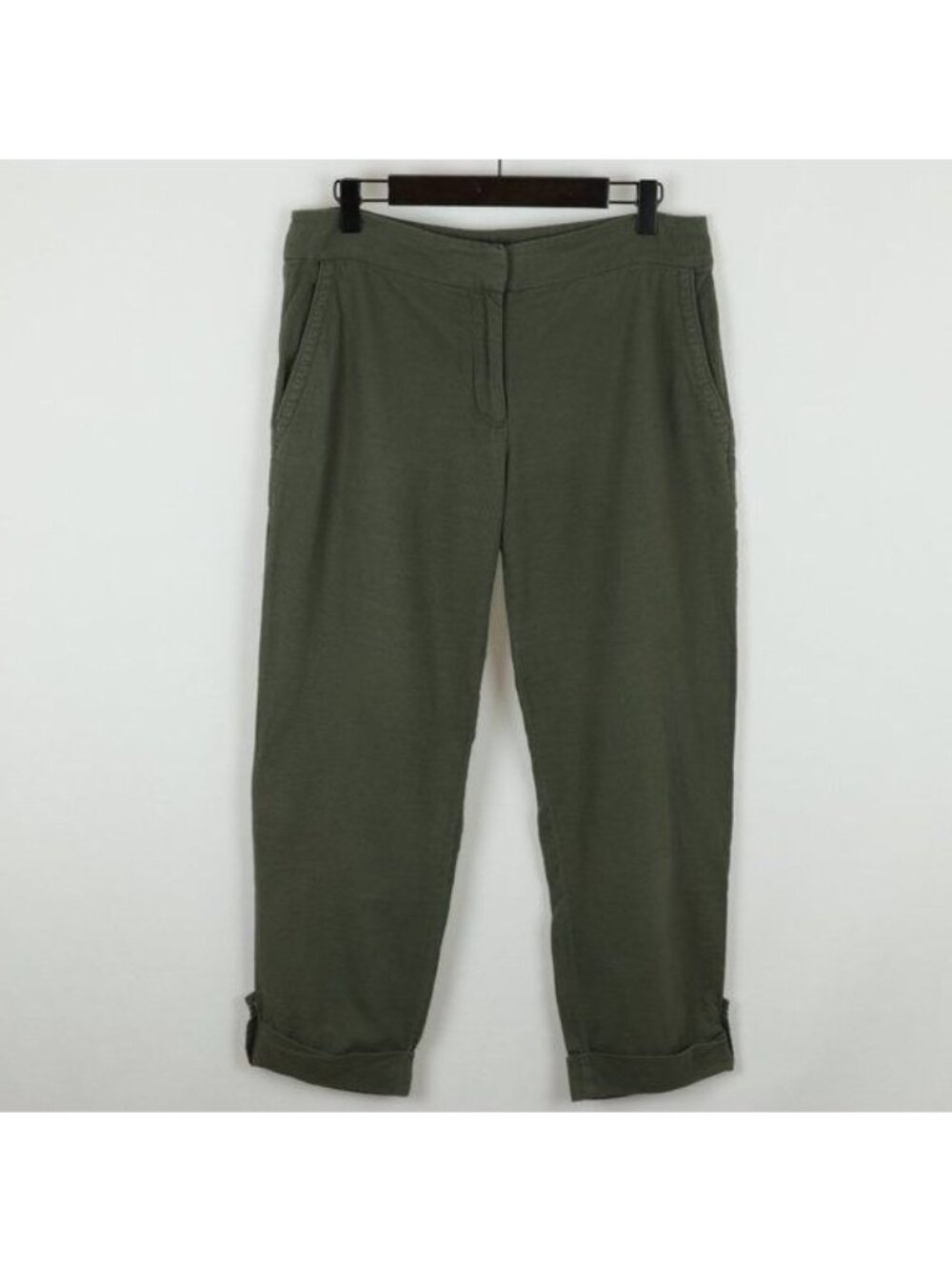 Eileen Fisher Women's XS Green Organic Cotton Flat Front Crop Casual Pants